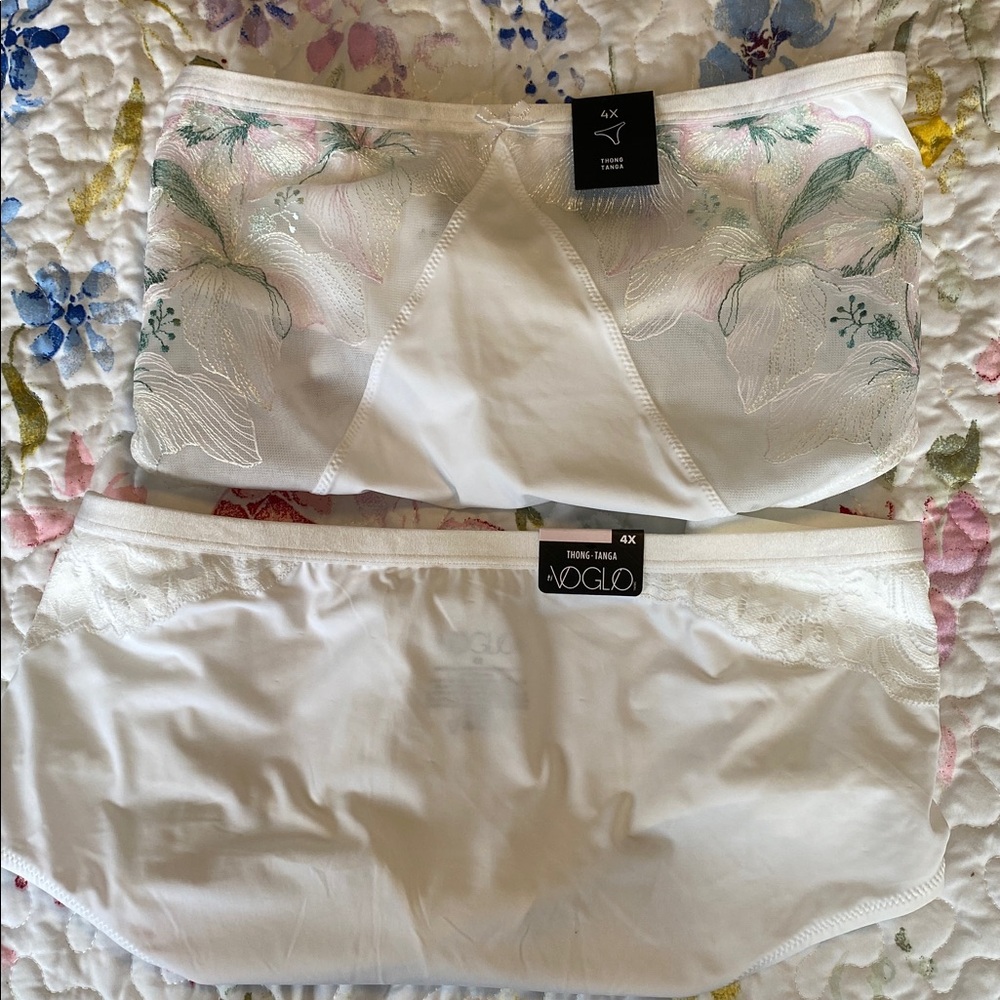 1 Voglio & 1 Deesse white Thong underwear with Lace Details size 4x NWT